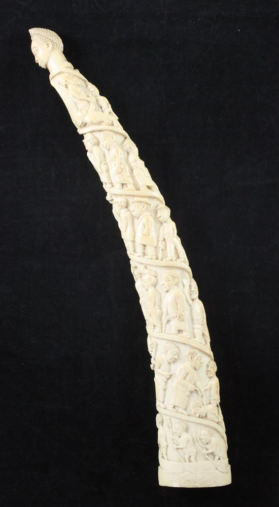 An early 20th century Belgian Congo carved ivory oliphant, 16.5in.